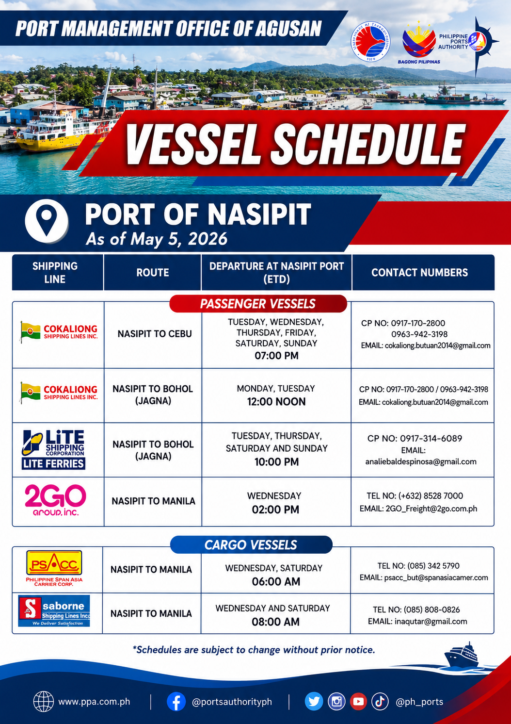 NAsipit Boat Schedule