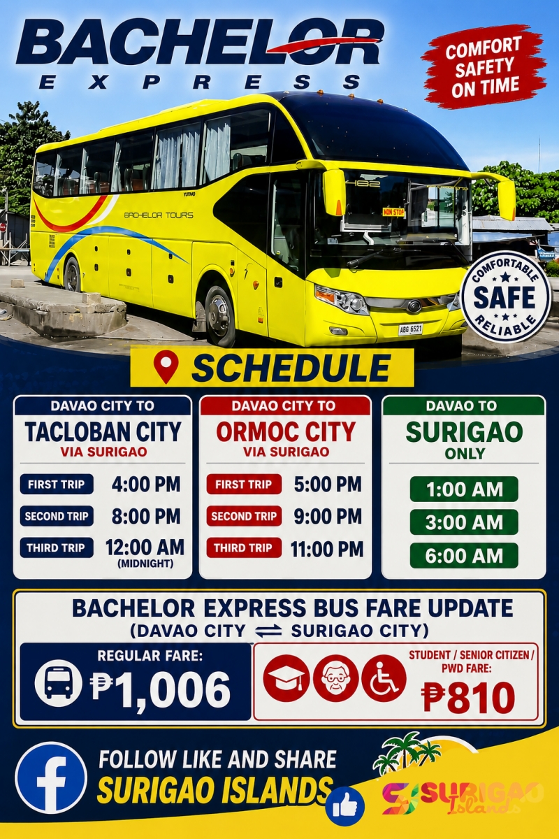 Bachelor Express Bus Schedule and Fare Update: Davao City to Surigao, Tacloban, and Ormoc