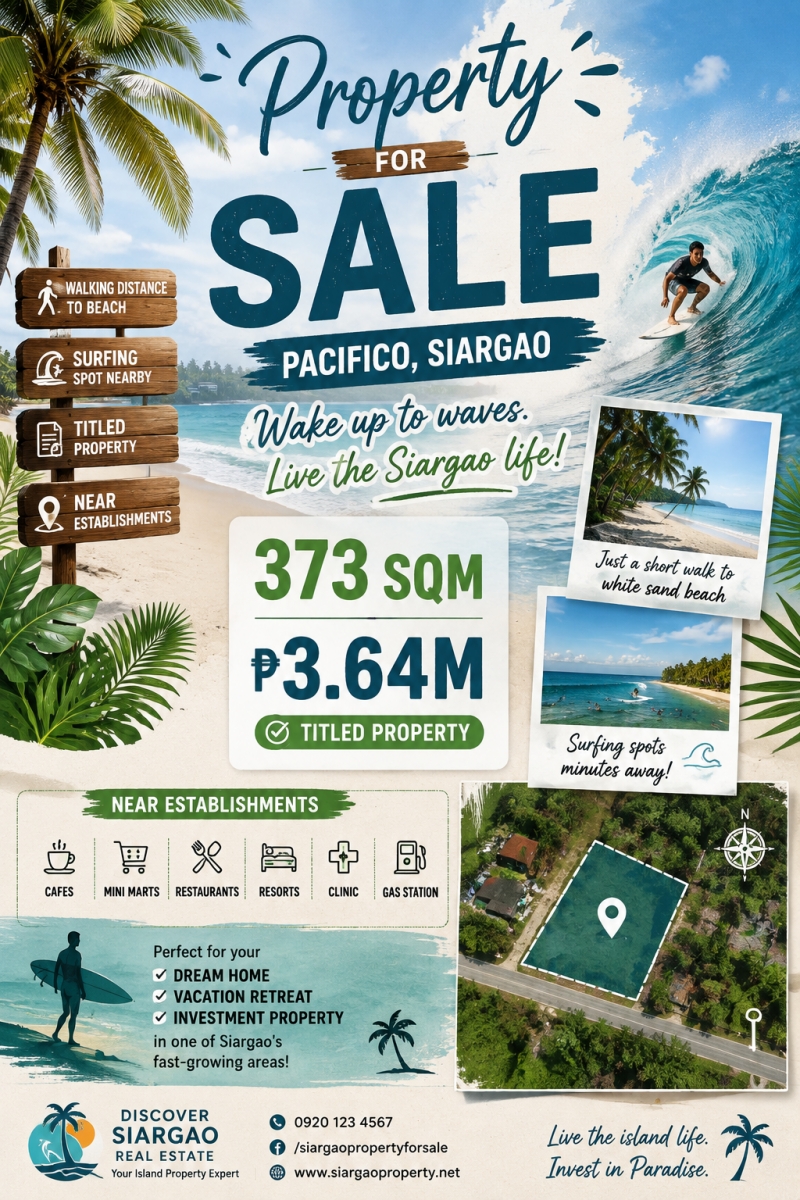 373 SQM Property for Sale in Pacifico Siargao | Titled Lot Near Beach
